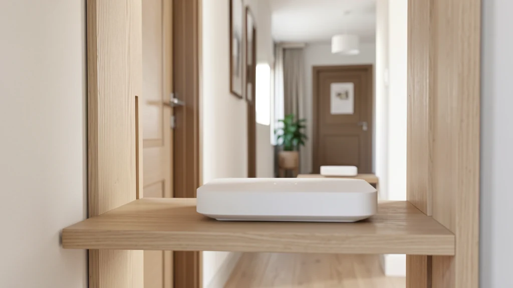 Wireless router placed openly on a hallway desk for central coverage