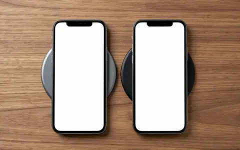 Two mobile devices arranged on separate wireless charging pads