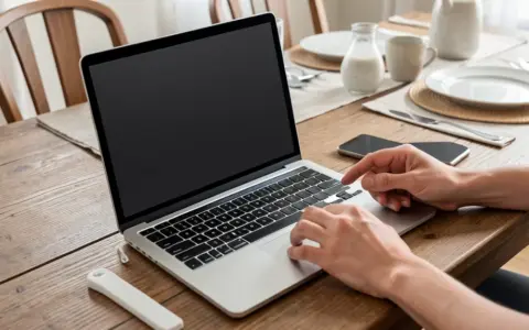 Person setting up household digital security with a laptop and phone