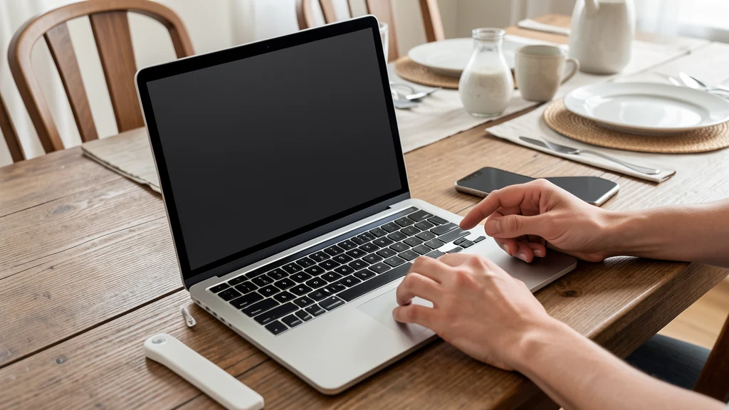 Person setting up household digital security with a laptop and phone