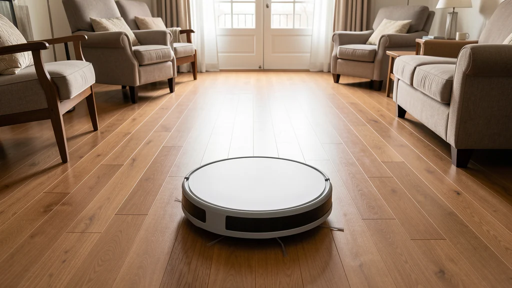 Robot vacuum following a clear path across a living room floor
