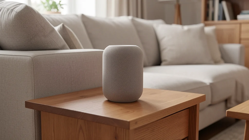 Compact smart speaker on a living room coffee table