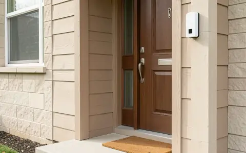 Video doorbell beside a private home's front door