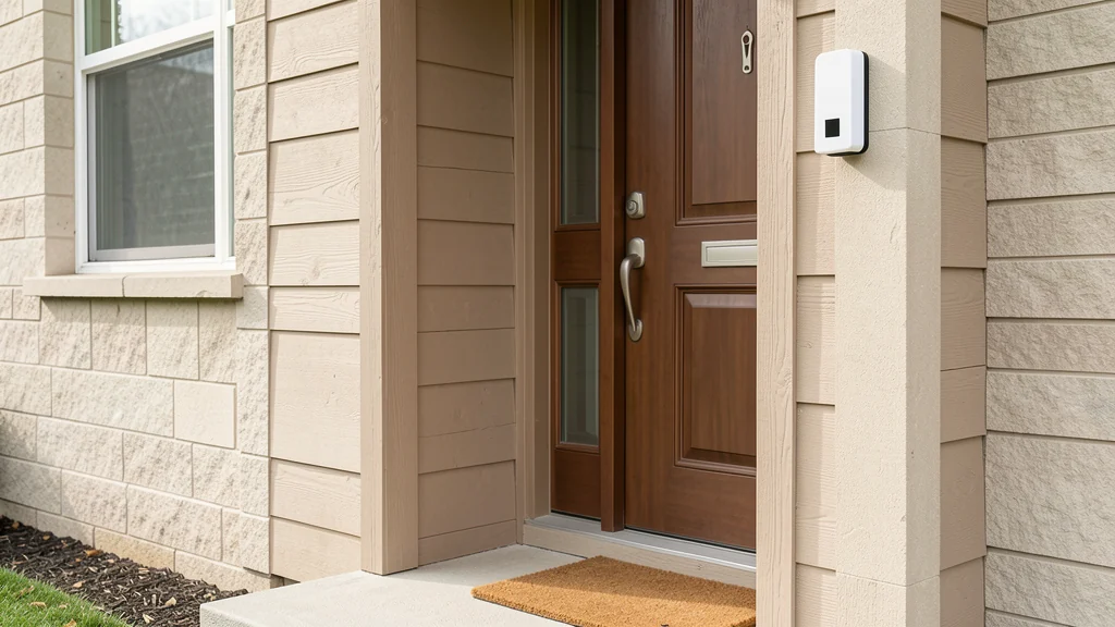 Video doorbell beside a private home's front door